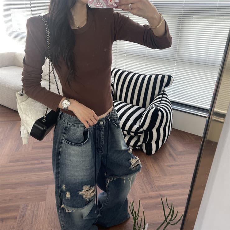 ユニセックス☆ダメージ加工フェイクレイヤード二重とろみワイドデニムパンツ | 17kg | 詳細画像11 