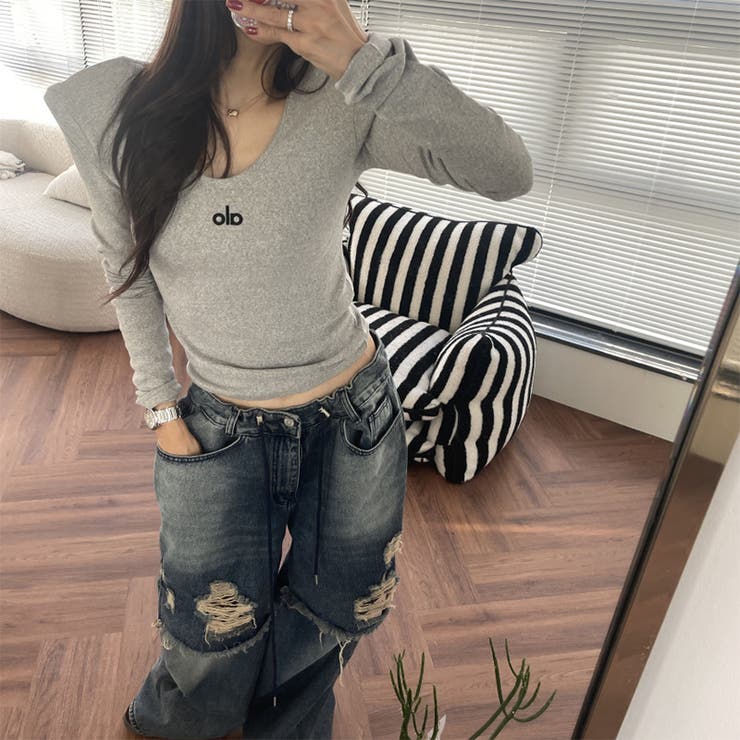 ユニセックス☆ダメージ加工フェイクレイヤード二重とろみワイドデニムパンツ | 17kg | 詳細画像16 