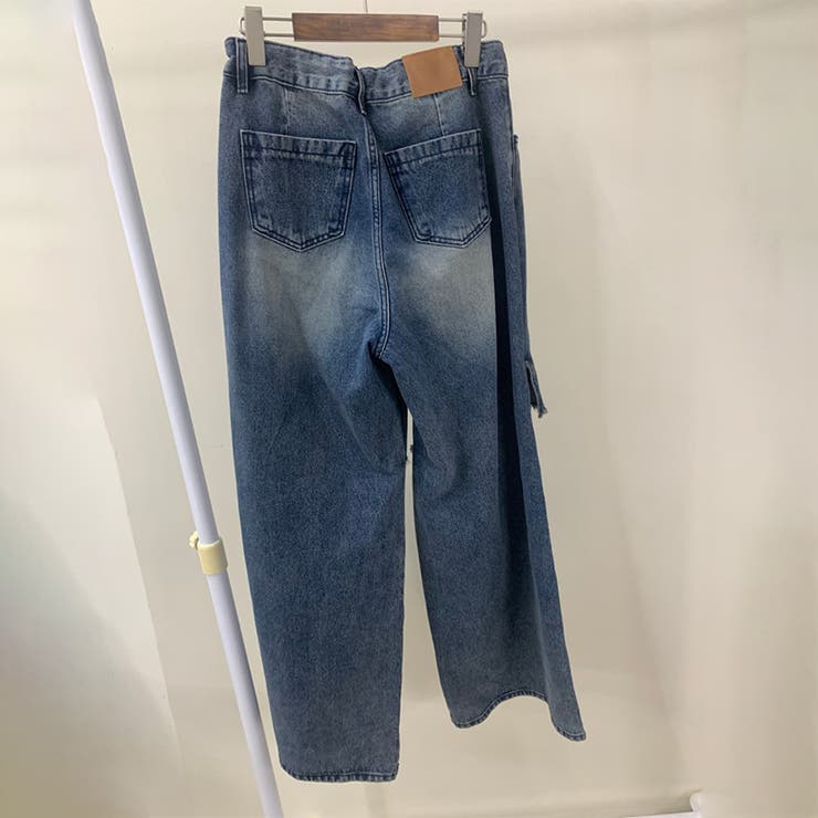 ユニセックス☆ダメージ加工フェイクレイヤード二重とろみワイドデニムパンツ | 17kg | 詳細画像33 