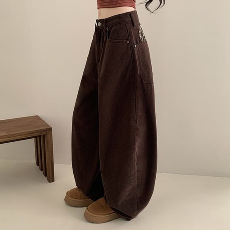 甘辛系ガールズ レトロウォッシュレオパード×文字ワッペンワイドストレートデニムパ… | 17kg | 詳細画像10 