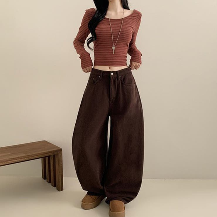 甘辛系ガールズ レトロウォッシュレオパード×文字ワッペンワイドストレートデニムパ… | 17kg | 詳細画像11 