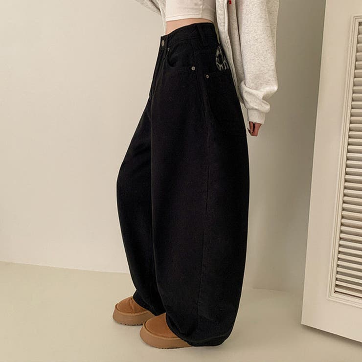 甘辛系ガールズ レトロウォッシュレオパード×文字ワッペンワイドストレートデニムパ… | 17kg | 詳細画像17 