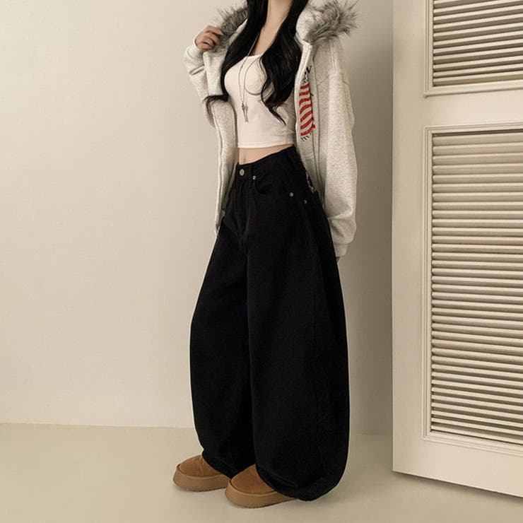 甘辛系ガールズ レトロウォッシュレオパード×文字ワッペンワイドストレートデニムパ… | 17kg | 詳細画像18 