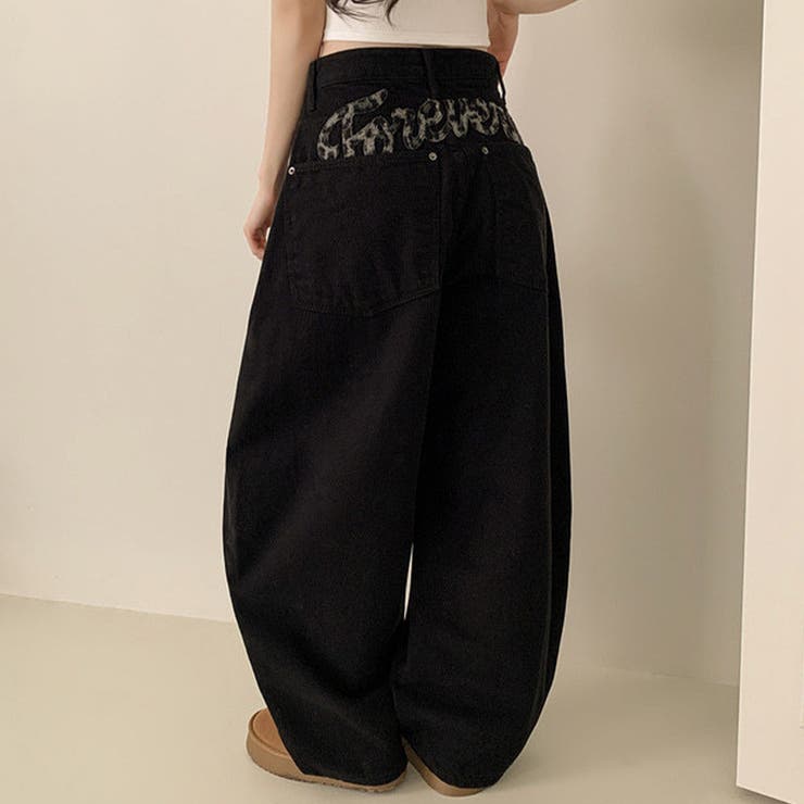 甘辛系ガールズ レトロウォッシュレオパード×文字ワッペンワイドストレートデニムパ… | 17kg | 詳細画像22 
