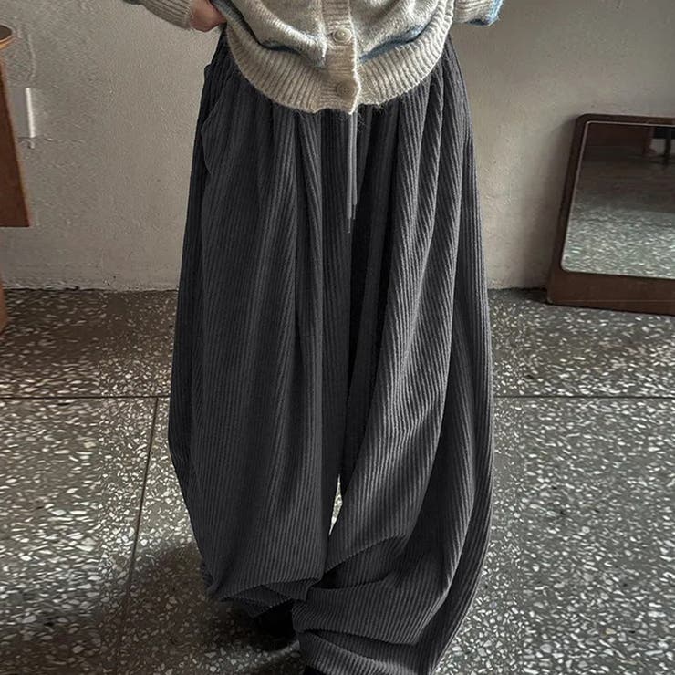 ゆるカワコーデ コーデュロイストライプ柄ウエストゴムドローストリング入りロングパ… | 17kg | 詳細画像15 