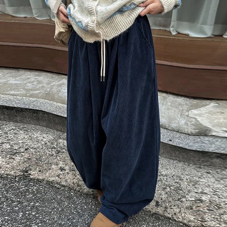 ゆるカワコーデ コーデュロイストライプ柄ウエストゴムドローストリング入りロングパ… | 17kg | 詳細画像19 