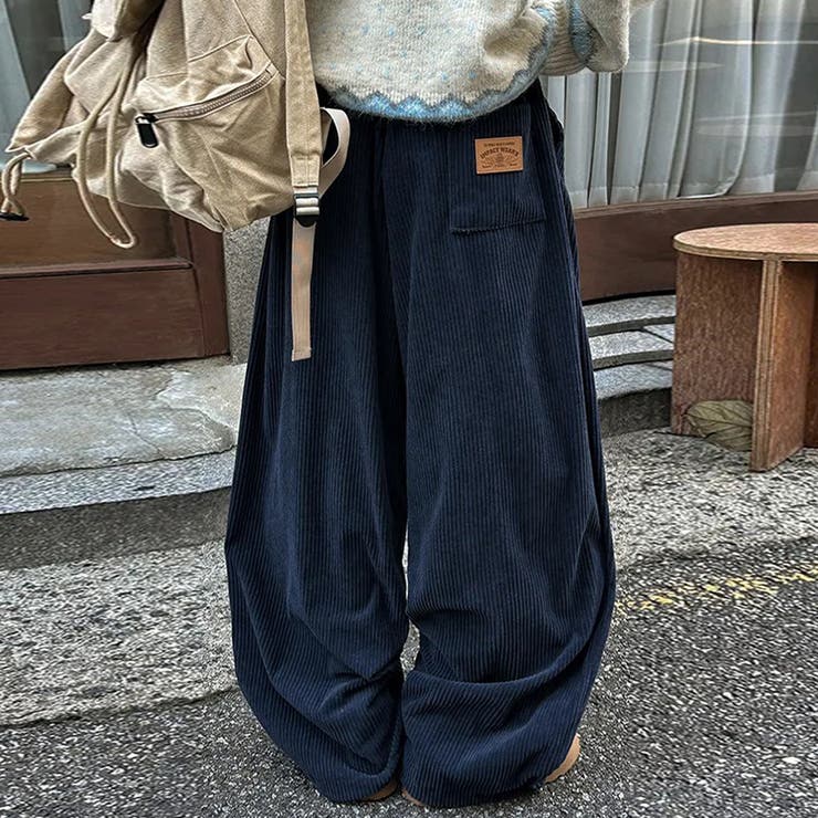 ライトブルー | ゆるカワコーデ コーデュロイストライプ柄ウエストゴムドローストリング入りロングパ… | 17kg