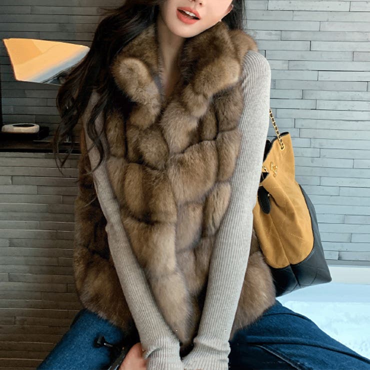 甘辛系ガールズ ふわふわフェイクファーおしゃれでレトロなフェイクミンクベスト ジ… | 17kg | 詳細画像1 