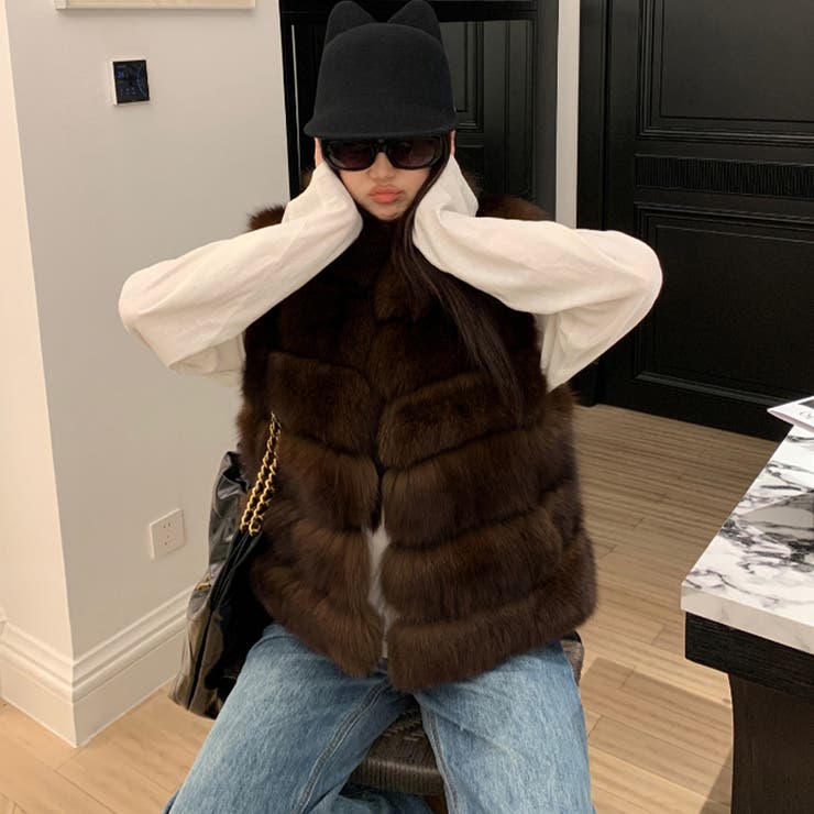 甘辛系ガールズ ふわふわフェイクファーおしゃれでレトロなフェイクミンクベスト ジ… | 17kg | 詳細画像6 