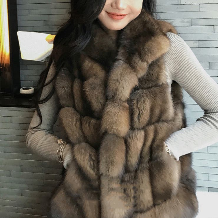 ブラウン | 甘辛系ガールズ ふわふわフェイクファーおしゃれでレトロなフェイクミンクベスト ジ… | 17kg