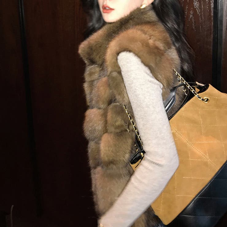 甘辛系ガールズ ふわふわフェイクファーおしゃれでレトロなフェイクミンクベスト ジ… | 17kg | 詳細画像10 