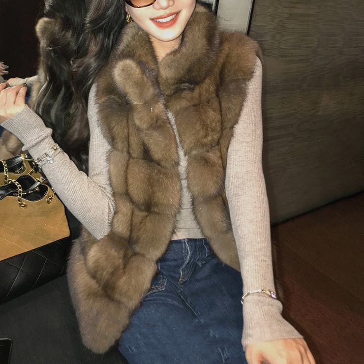 甘辛系ガールズ ふわふわフェイクファーおしゃれでレトロなフェイクミンクベスト ジ… | 17kg | 詳細画像11 