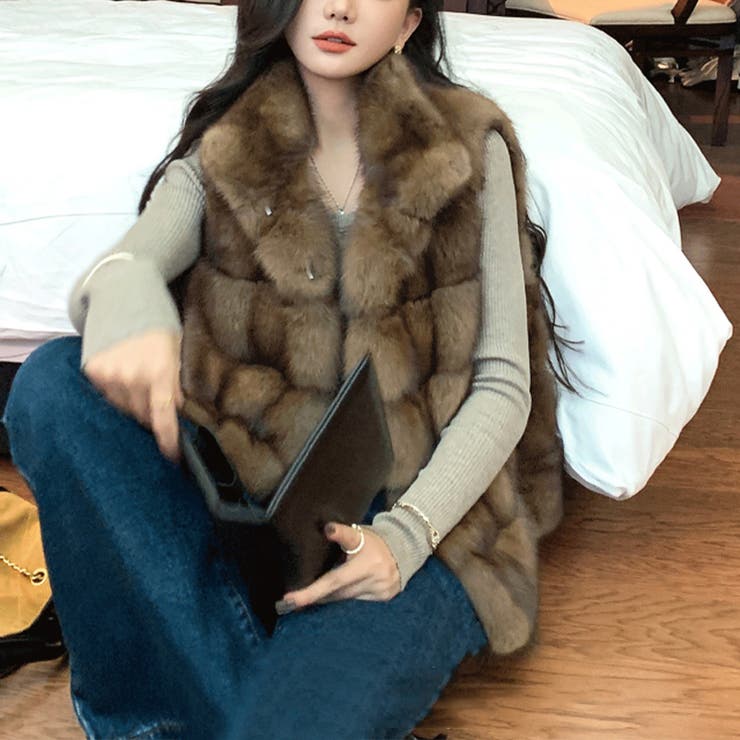 甘辛系ガールズ ふわふわフェイクファーおしゃれでレトロなフェイクミンクベスト ジ… | 17kg | 詳細画像3 