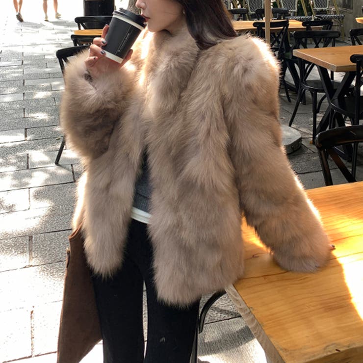 サンドブラウン | 甘辛系ガールズ☆スタンドカラー 上品で華やかなフェイクファーコートエコファー | 17kg