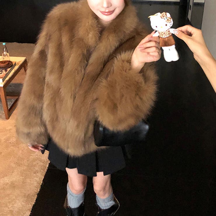 ダークブラウンブラウン | 甘辛系ガールズ☆スタンドカラー 上品で華やかなフェイクファーコートエコファー | 17kg