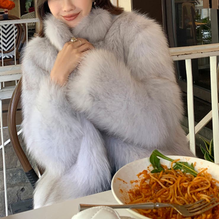 ブルーグレー | 甘辛系ガールズ☆スタンドカラー 上品で華やかなフェイクファーコートエコファー | 17kg