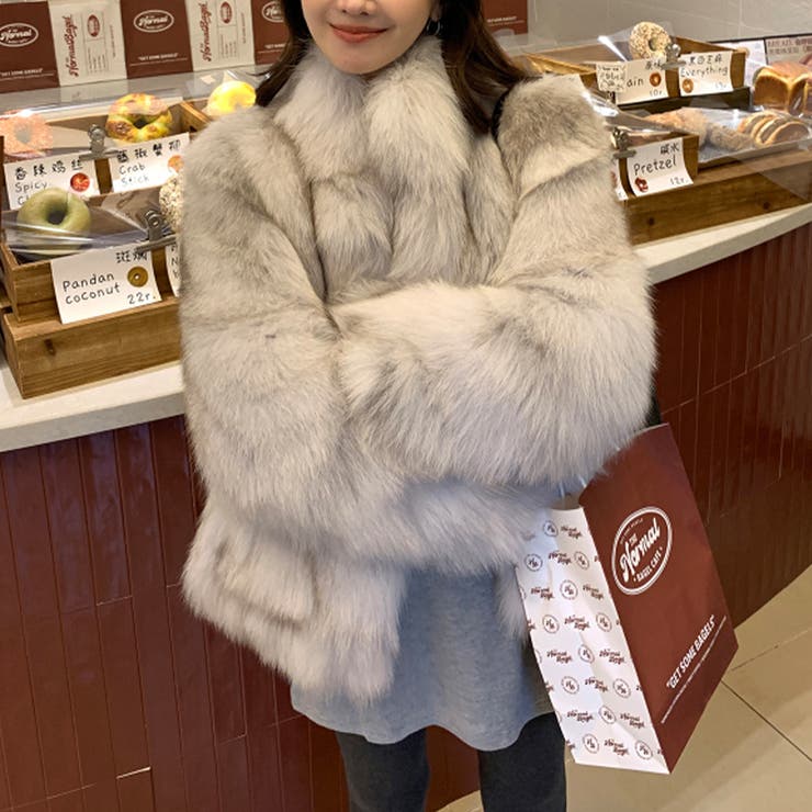 ベージュグレー | 甘辛系ガールズ☆スタンドカラー 上品で華やかなフェイクファーコートエコファー | 17kg