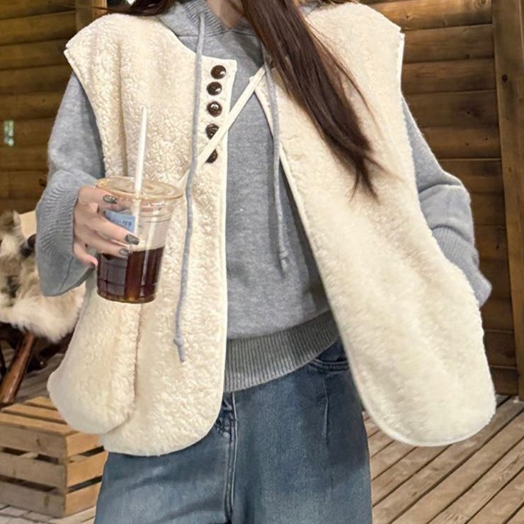 ゆるカワコーデ フェイクシープボア ベスト | 17kg | 詳細画像3 