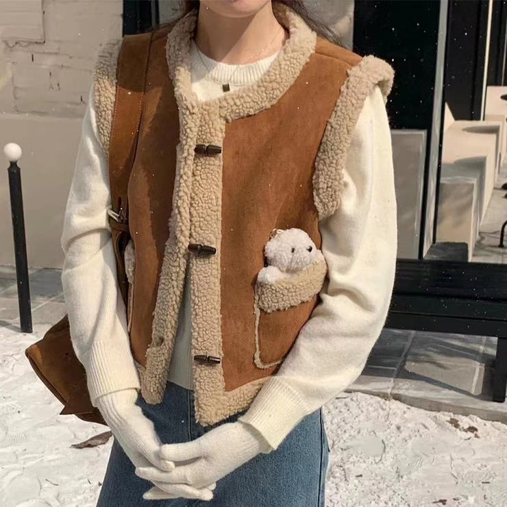 大人っぽく洗練された☆シープボア×フェイクファー牛角ボタン ベスト／ジレ | 17kg | 詳細画像2 