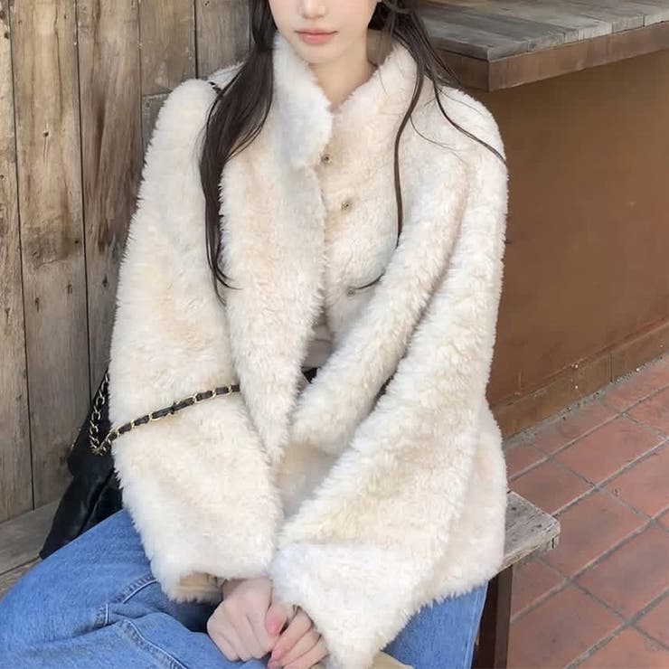 ゆるカワコーデ☆小さめスタンドカラー ムートン風ふわふわコート | 17kg | 詳細画像2 