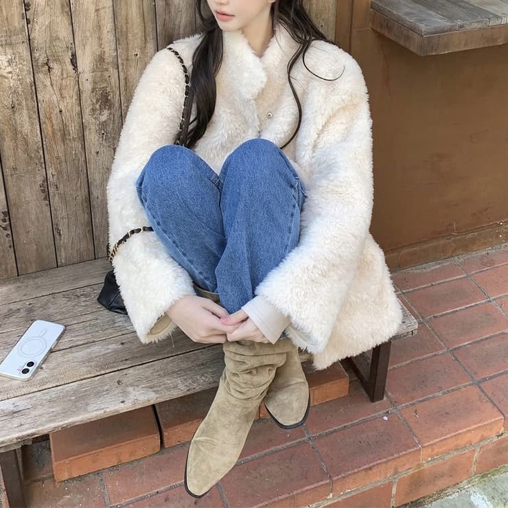 ベージュ | ゆるカワコーデ☆小さめスタンドカラー ムートン風ふわふわコート | 17kg