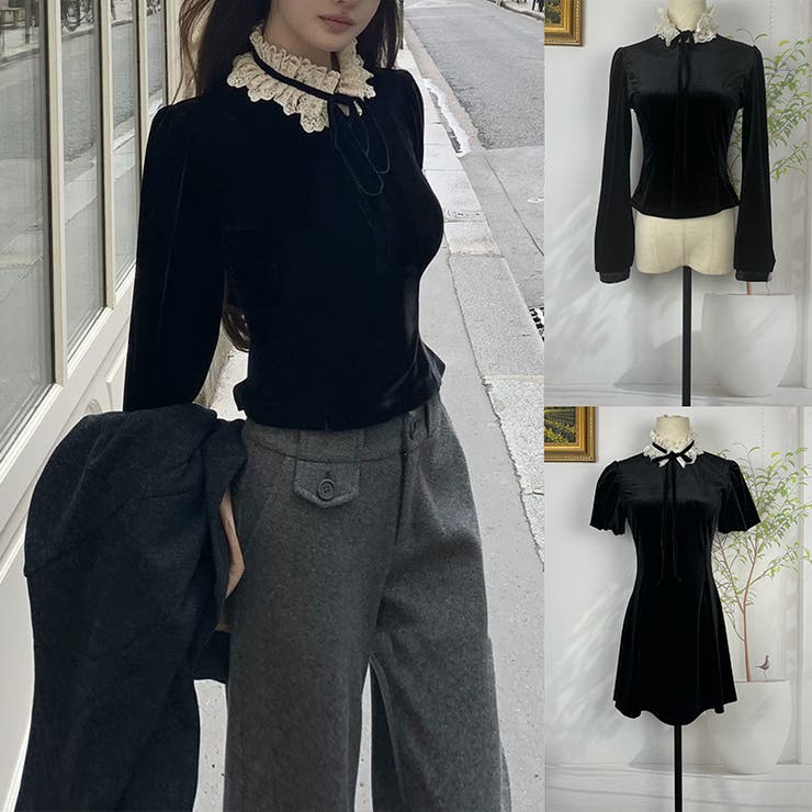 ゆるカワコーデ☆バロックベルベットシリーズ取り外し可能な襟 シャツ／ワンピース | 17kg | 詳細画像1 