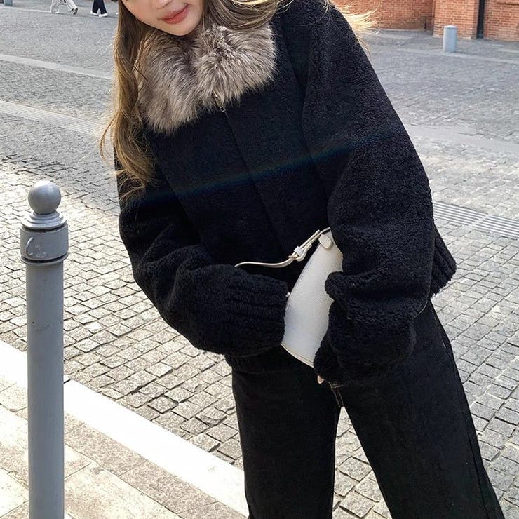 大人っぽく洗練された☆ファー付き 小粒ボア ムートン風コート | 17kg | 詳細画像15 