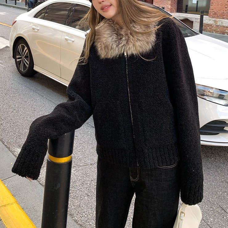 大人っぽく洗練された☆ファー付き 小粒ボア ムートン風コート | 17kg | 詳細画像16 