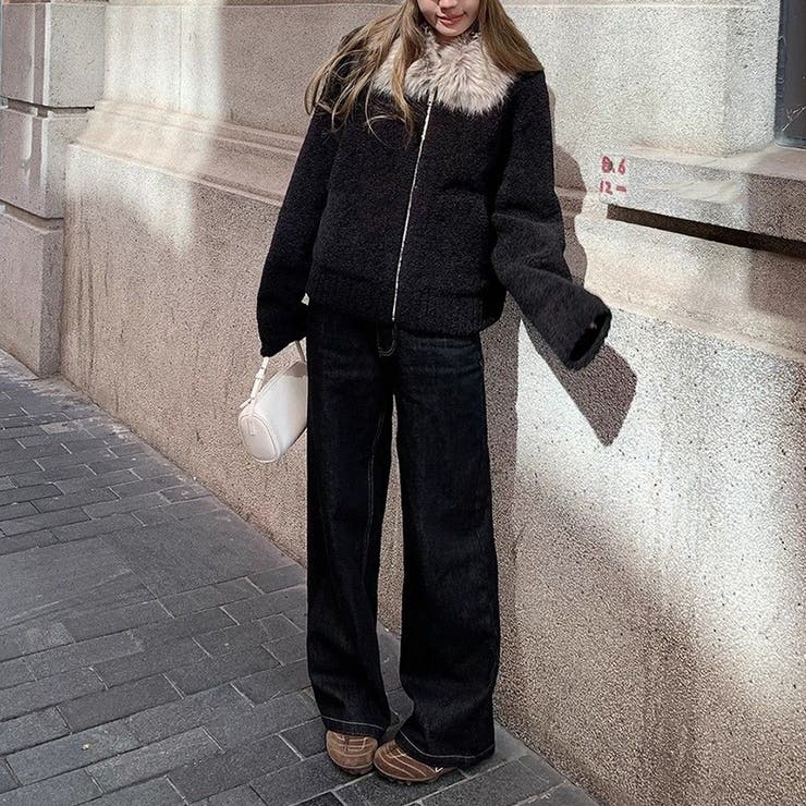 大人っぽく洗練された☆ファー付き 小粒ボア ムートン風コート | 17kg | 詳細画像17 