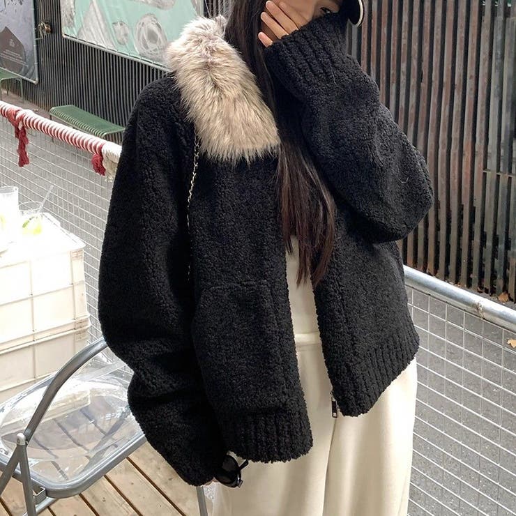 大人っぽく洗練された☆ファー付き 小粒ボア ムートン風コート | 17kg | 詳細画像28 