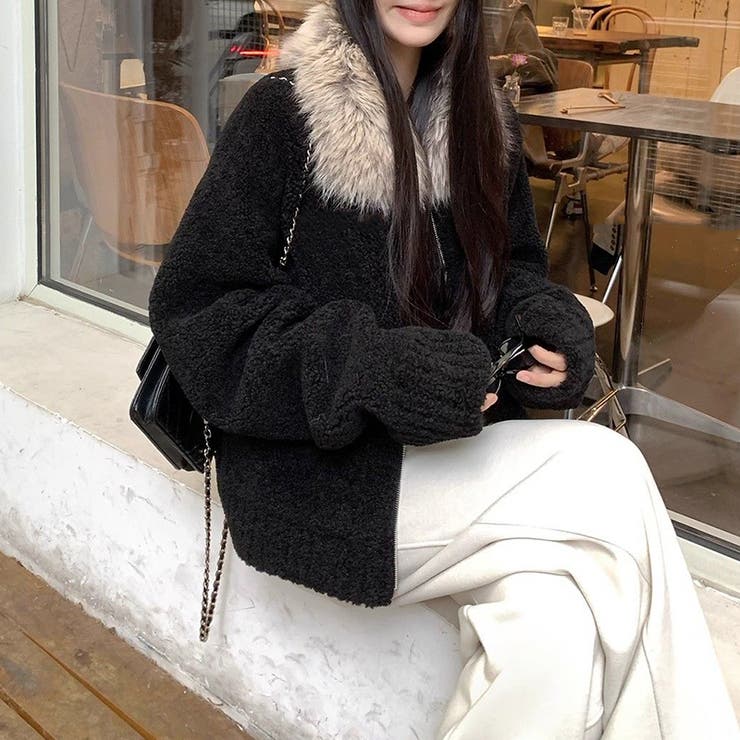 大人っぽく洗練された☆ファー付き 小粒ボア ムートン風コート | 17kg | 詳細画像29 