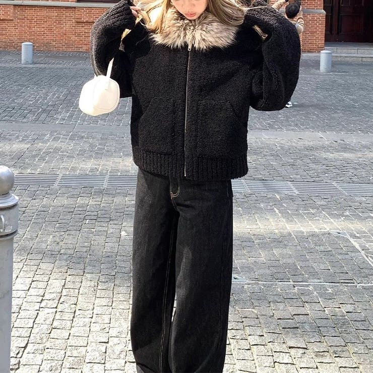 大人っぽく洗練された☆ファー付き 小粒ボア ムートン風コート | 17kg | 詳細画像5 