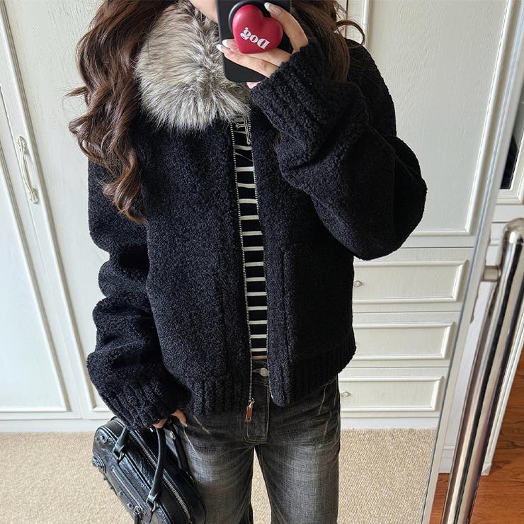 大人っぽく洗練された☆ファー付き 小粒ボア ムートン風コート | 17kg | 詳細画像6 