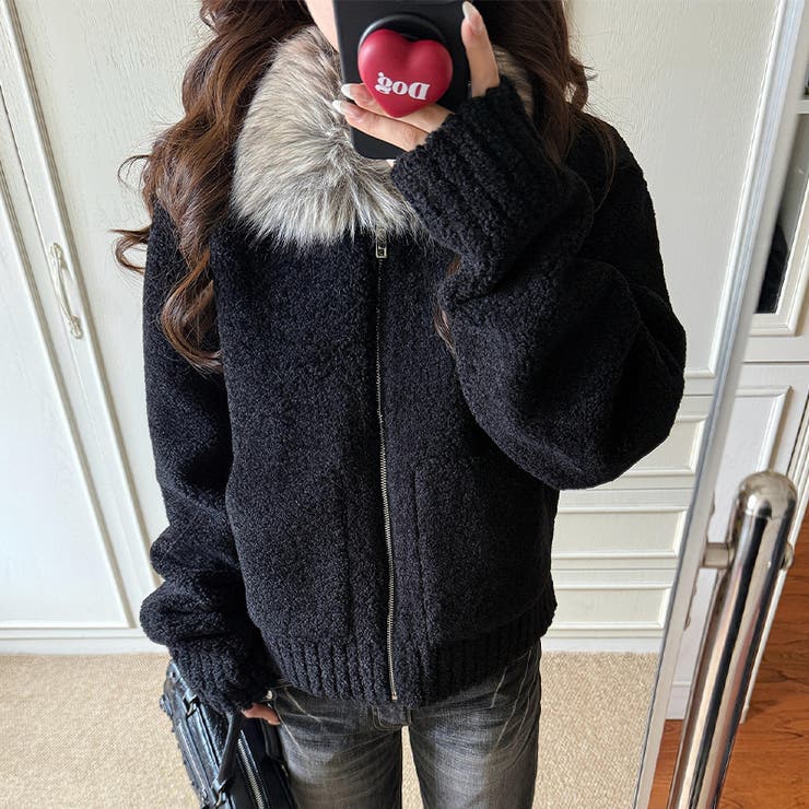 大人っぽく洗練された☆ファー付き 小粒ボア ムートン風コート | 17kg | 詳細画像7 