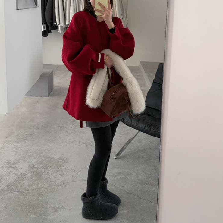 甘辛系ガールズ フォックスファーダブルフェイス カシミヤ混コートウエストリボン付… | 17kg | 詳細画像4 