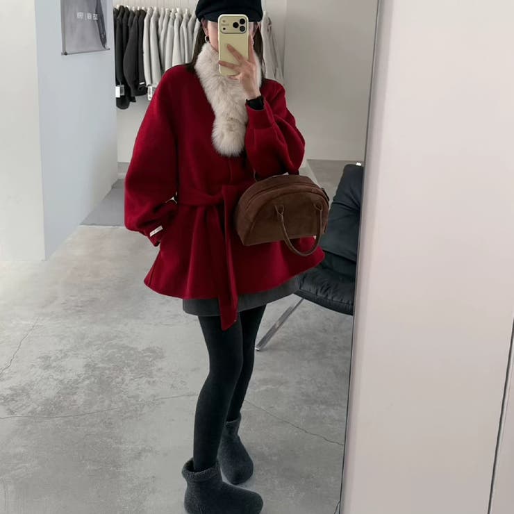 甘辛系ガールズ フォックスファーダブルフェイス カシミヤ混コートウエストリボン付… | 17kg | 詳細画像5 