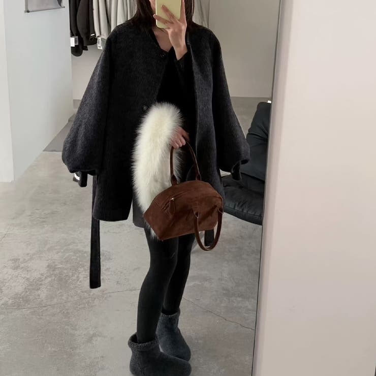 甘辛系ガールズ フォックスファーダブルフェイス カシミヤ混コートウエストリボン付… | 17kg | 詳細画像6 