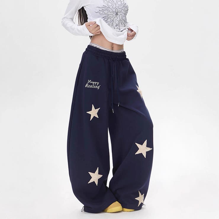 甘辛系ガールズ☆レトロ 星刺繍ワッペン スポーツ系 ストリートスウェットパンツ | 17kg | 詳細画像4 