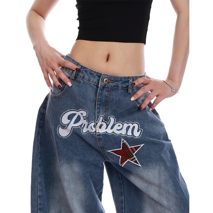 ユニセックス☆レトロ 高感度ストリート 星刺繍 デニムパンツカーブシルエット | 17kg | 詳細画像7 
