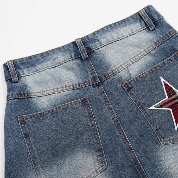 ユニセックス☆レトロ 高感度ストリート 星刺繍 デニムパンツカーブシルエット | 17kg | 詳細画像10 