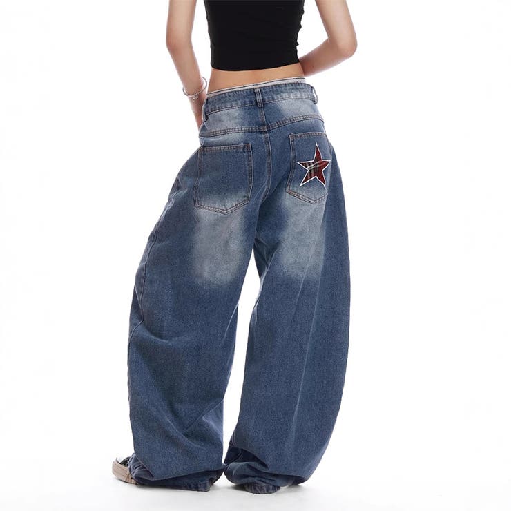 ユニセックス☆レトロ 高感度ストリート 星刺繍 デニムパンツカーブシルエット | 17kg | 詳細画像4 