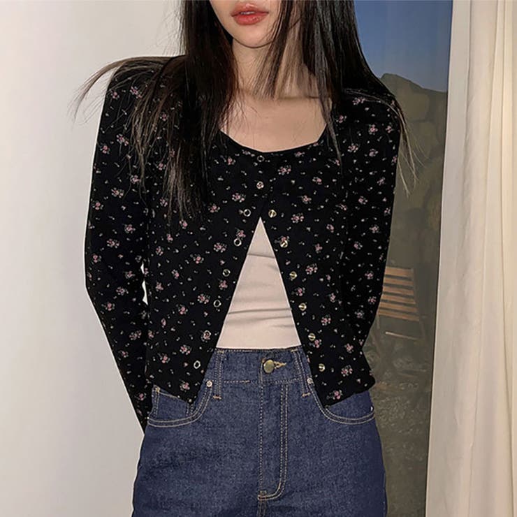 ゆるカワコーデ☆フラワープリント スクエアネック ショート丈 ニットトップス | 17kg | 詳細画像18 