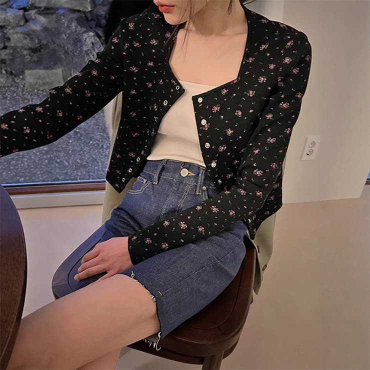 ゆるカワコーデ☆フラワープリント スクエアネック ショート丈 ニットトップス | 17kg | 詳細画像2 