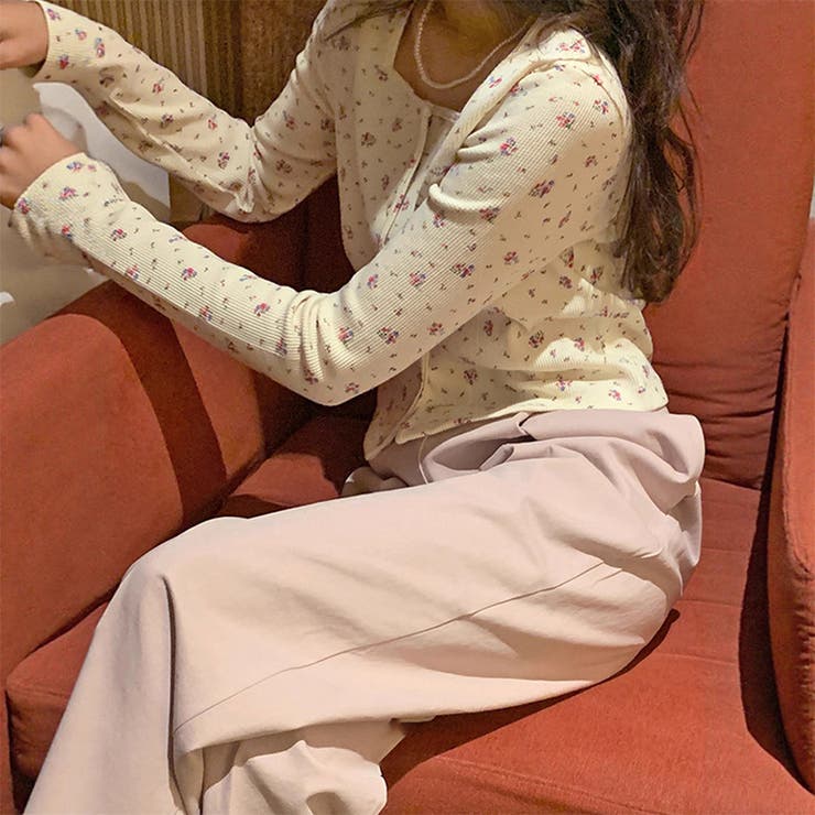 ゆるカワコーデ☆フラワープリント スクエアネック ショート丈 ニットトップス | 17kg | 詳細画像3 