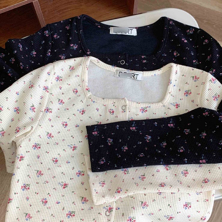 ゆるカワコーデ☆フラワープリント スクエアネック ショート丈 ニットトップス | 17kg | 詳細画像26 