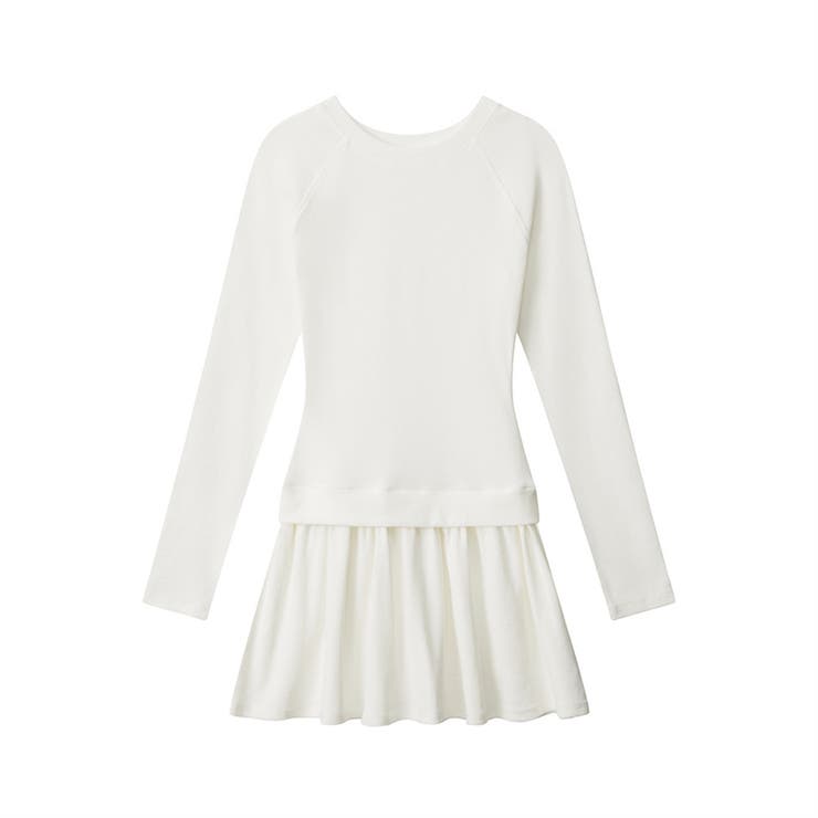 ホワイト | 甘辛系ガールズ☆上品で細見えする長袖 プリーツスカート風 ワンピース | 17kg