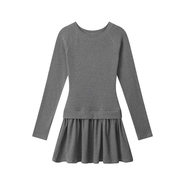 グレー | 甘辛系ガールズ☆上品で細見えする長袖 プリーツスカート風 ワンピース | 17kg