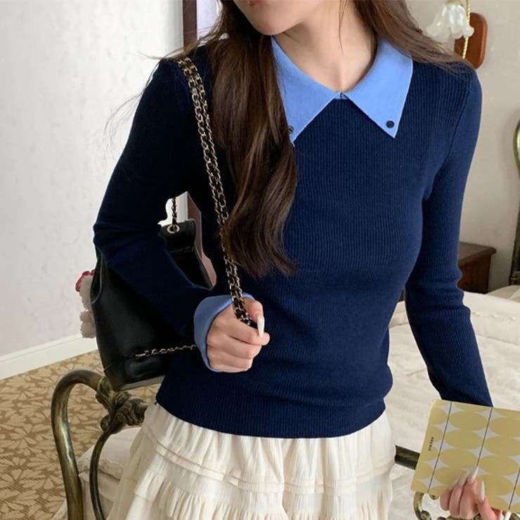 ダークブルー | ミレニアル学園風 「インテリ優等生」配色切り替え フェイクレイヤード | 17kg