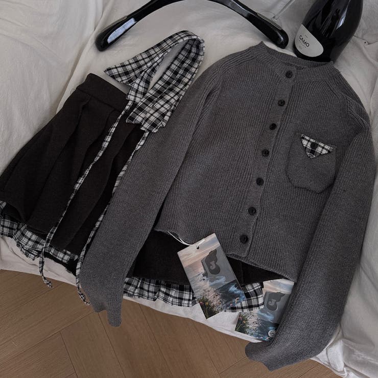 ミレニアル学園風☆チェック柄 襟付き ニットカーディガン+プリーツミニスカート | 17kg | 詳細画像10 