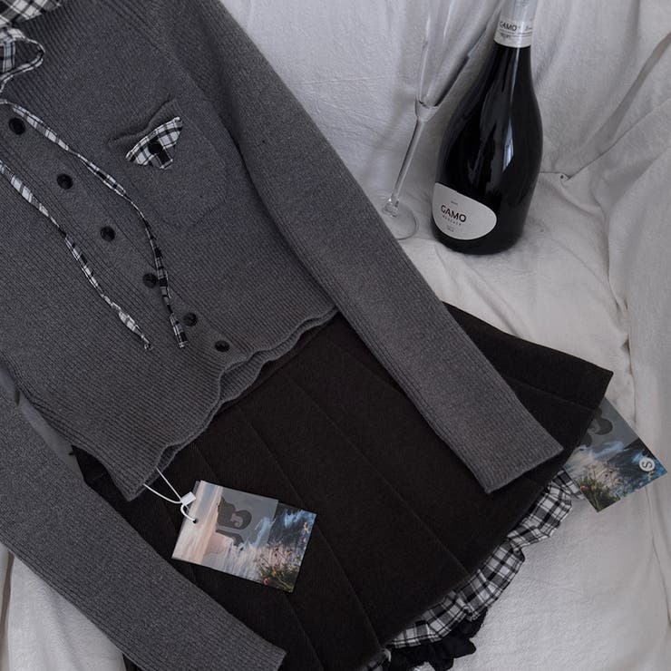 ミレニアル学園風☆チェック柄 襟付き ニットカーディガン+プリーツミニスカート | 17kg | 詳細画像13 